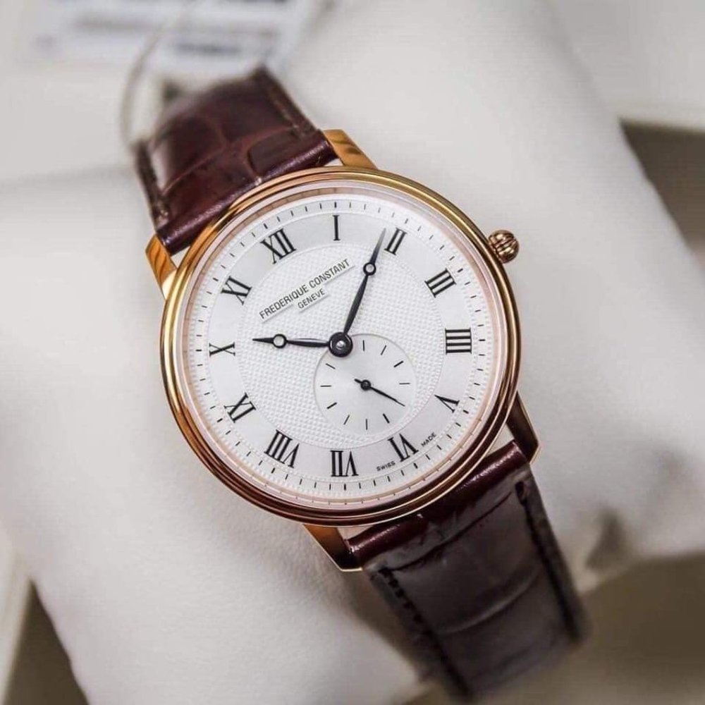 Frederique Constant 38mm Gold Crocodile Skin Watch